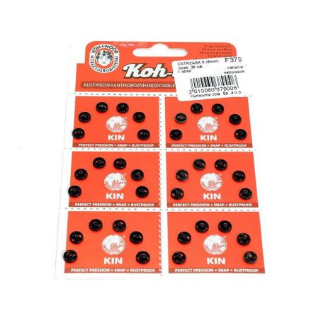 Zatrzaski metalowe Jola 6mm Czarne, 6szt
